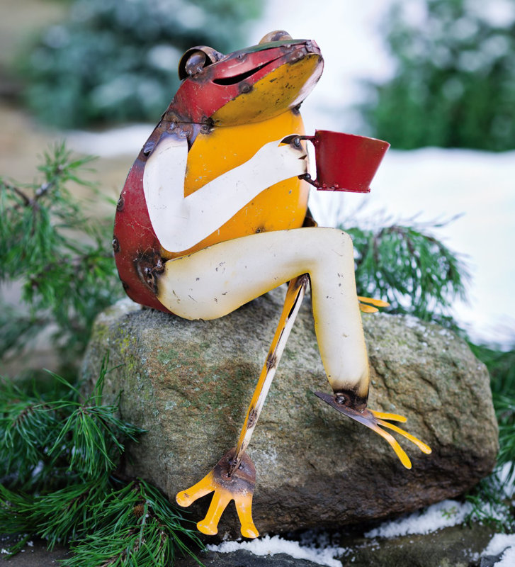 Plow & Hearth Recycled Metal Coffee Frog Garden Statue & Reviews Wayfair